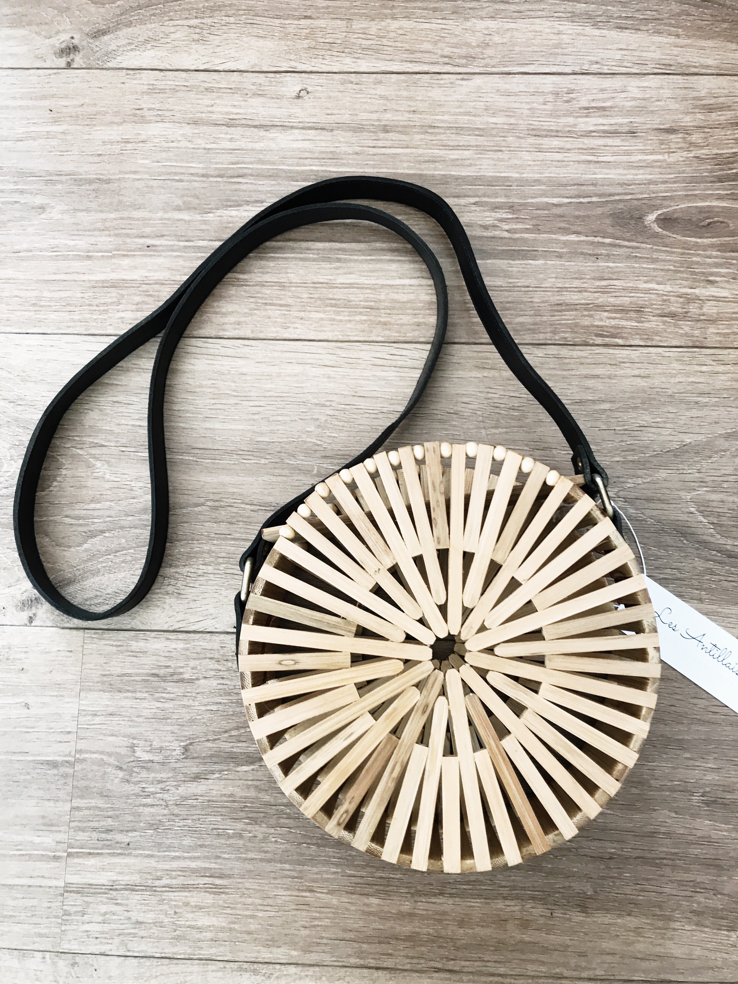 Sac rond en bamboo (cuir noir)
